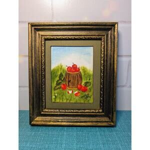 Lawrence Red Apple Basket Country Cottage Core Granny Mini Acrylic Painting TX
